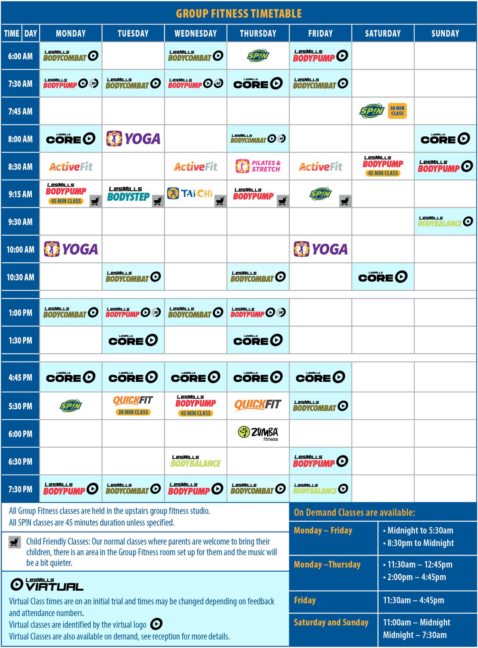 Group Fitness Timetable | Advance Fitness