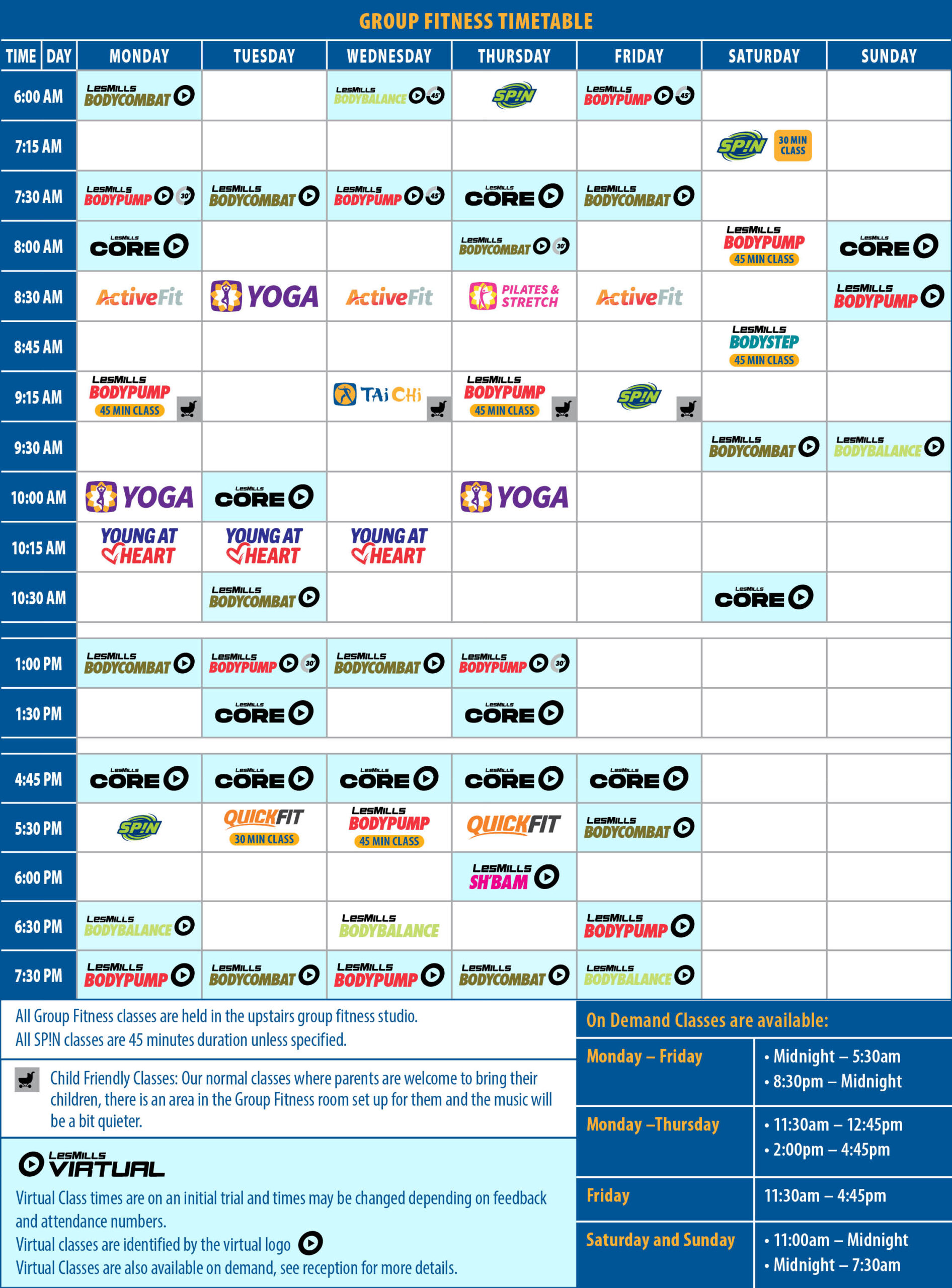 Group Fitness Timetable | Advance Fitness